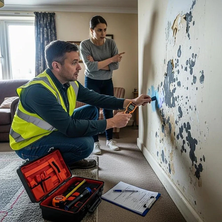 Landlord inspecting a rental apartment for mold and moisture damage in New York City
