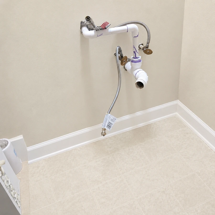 Same bathroom wall with moisture meter placement after the inspection was documented